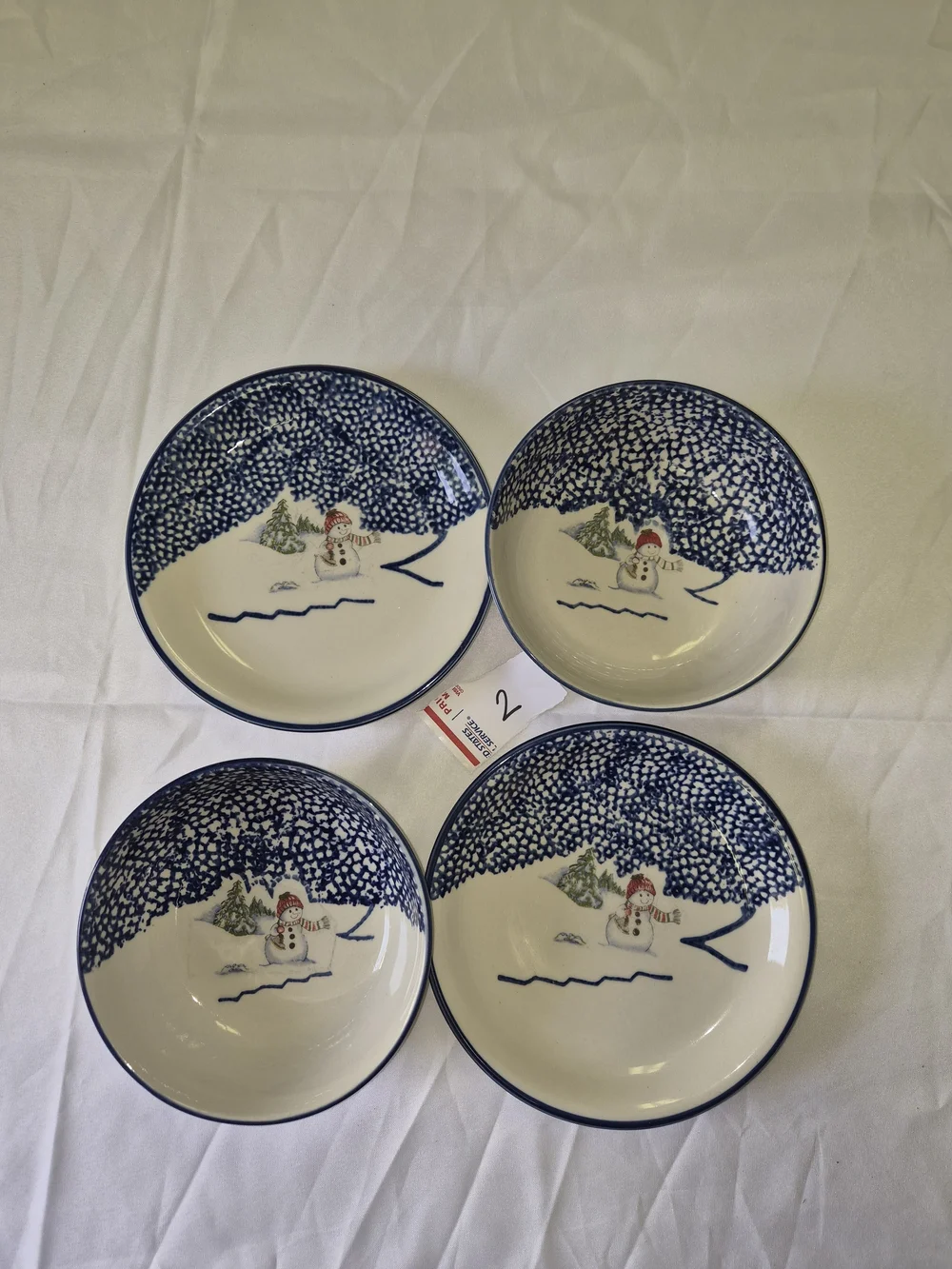 Thompson Blue and White Snowman Ceramic Dinner Bowls - Set of 4